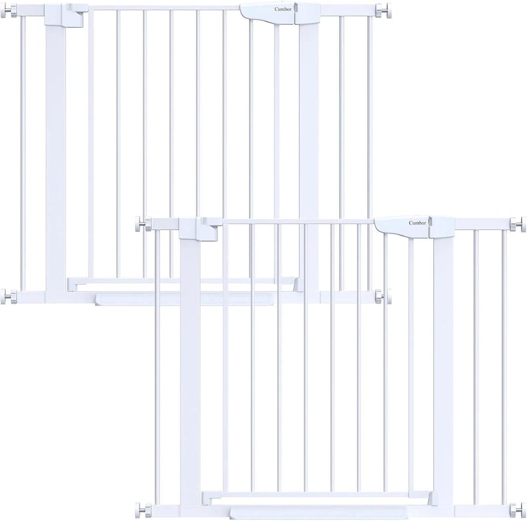 Cumbor 2 Pack 29.7-40.6"(Extensions Included) Baby Gate for Stairs, Mom's Choice Awards Winner-Auto Close Dog Gate for doorways, Pressure Mounted Pet Gate Indoor, Wide Safety Child Gate for Dog,White