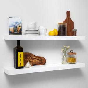 Homeforia White Floating Shelves 36 Inches Long, Premium Solid Wood, Long White Floating Shelves for Living Room, Heavy Duty Bracket, 36 x 6.5 x 1.75 inch, Set of 2