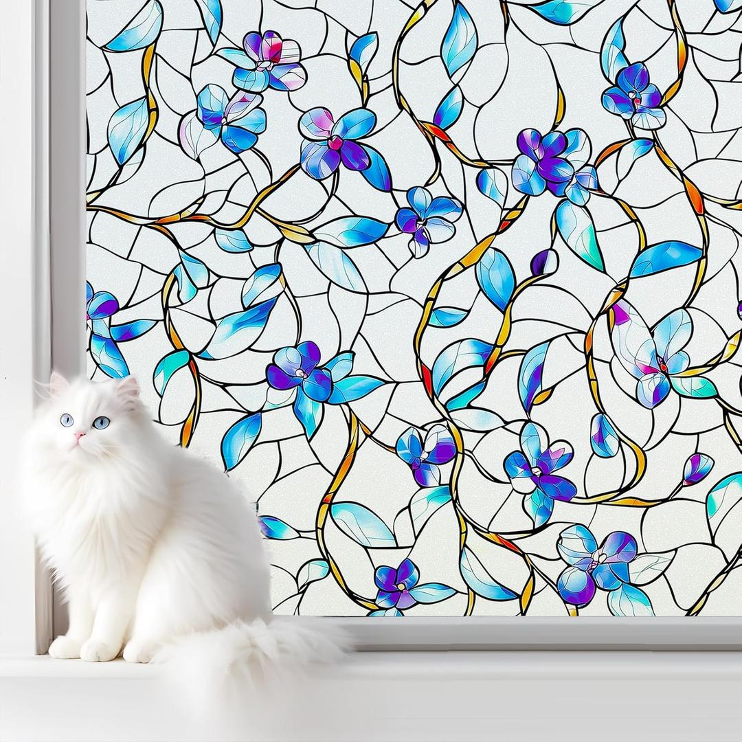 SOMWISE Frosted Window Privacy Film, Decorative Sun Heat Blocking, Anti UV | Day & Night Opaque, Static Cling & Removable, Renter Friendly for Front Door & Bathroom, Easy to install, Anti-Glare,35x157
