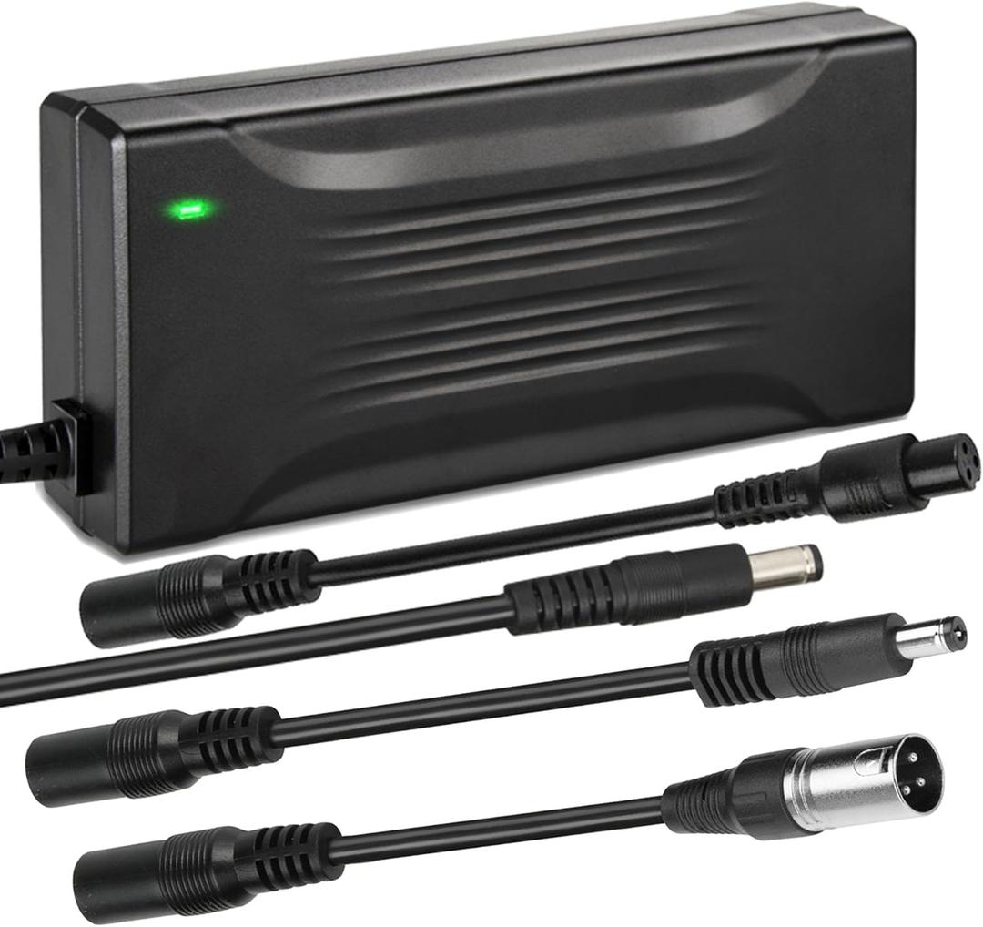 54.6V 3A Charger for 48V 13S Lithium Li-ion Battery Pack, 48 Volt Universal Battery Charger with 3 pin XLR Connector, 5.5 * 2.5mm, 5.5 * 2.1mm Male Plug, 8mm 3 Prong Female Plug