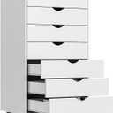 OLIXIS 7 Drawer Mobile File Cabinet Under Desk Storage Organization with Wheels Vertical Filing Chest Rolling Wood Small Desk Printer Stand for Home Office, 15.75"D x 18.74"W x 34.25"H, White