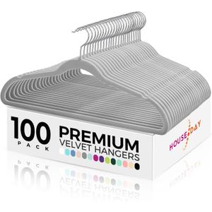 HOUSE DAY Premium Velvet Hangers 100 Pack Grey, Non-Slip Flocked Felt Hangers, Sturdy Clothes Hanger with 360 Rotatable Hook, Heavy Duty Durable Slim Coat Hanger for Closet Space Saving