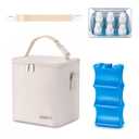 Breastmilk Cooler Bag with Ice Pack Fits 6 Baby Bottles Up to 9 Ounce, Baby Bottle Bag with Shoulder Strap for Nursing Mom Daycare, Cream