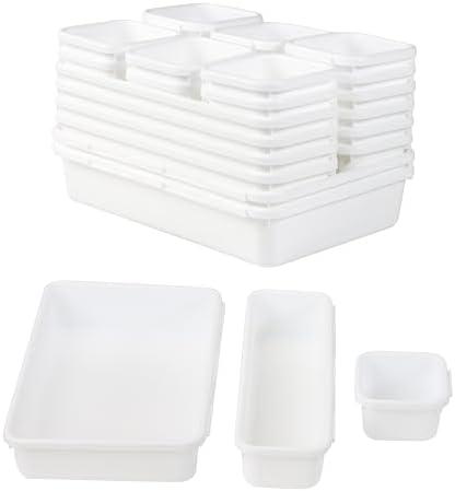 Gonice 22 PCS White Desk Drawer Organizer Tray, Interlocking Plastic Drawer Organizer Trays, Drawer Divider for Kitchen, Bathroom and Office(22PCS white)