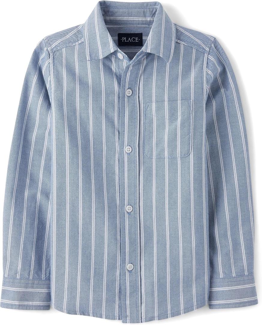 The Children's Place Boys Long Sleeve Oxford Button Down Shirt (XS, Huron Blue)
