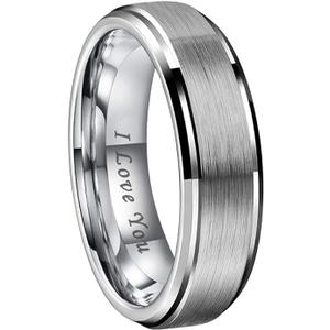 8.5 mm Tungsten Rings for Men Women Engagement Wedding Bands Stepped Beveled Edges I Love You Engraved Comfort Fit