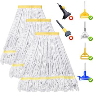 KeFanta 3 Pack Heavy Duty Commercial Mop Head Replacement,Looped End String Cotton Mop Heads,Industrial Wet Mops Refill for Floor Cleaning (Yellow)