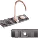 17.7" Silicone Sink Splash Guard - Multi-Functional Kitchen Sink Mat with Drip Tray, Sponge Holder & Soap Dish, 6 Slope Design for Easy Drainage, Foldable & Fasten Button for Secure Fit,Grey (Gray)