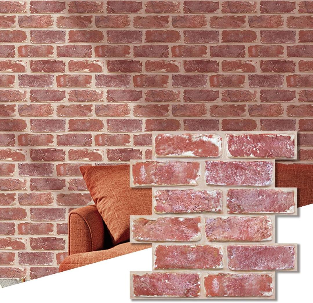 Commomy 10 Pcs 3D Faux Brick Wall Panels -11.8"X11.8" Small Size Thin PVC Red Brick Peel and Stick Tile DIY Self-Adhesive Wall Tile Faux Brick Paneling for Fireplace, Bedroom, Living Room, Kitchen
