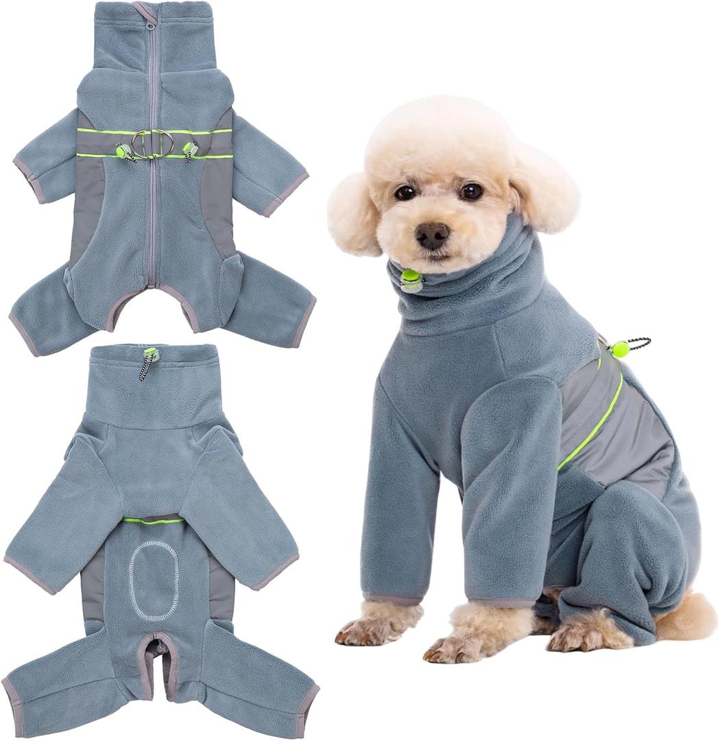 Fleece Onesie Pajamas, Dog Surgery Recovery Suit - Warm Coat for Small Dogs, Male & Female (Gray Blue-S)