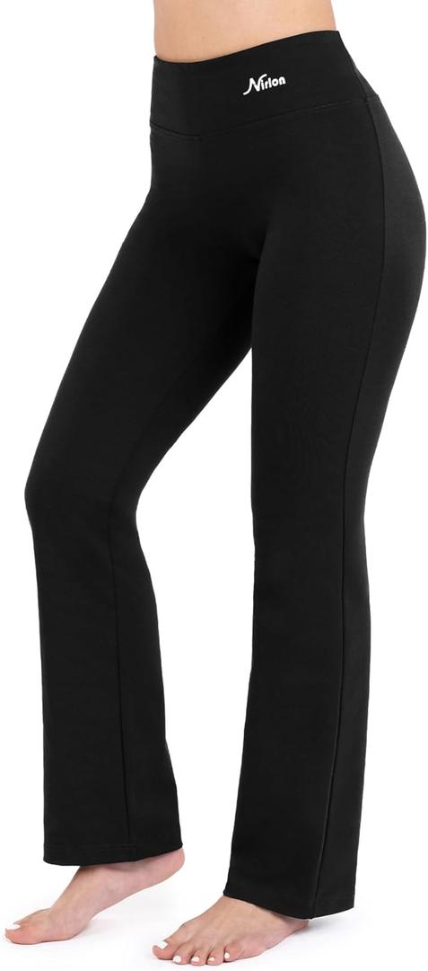 Nirlon Straight Leg Yoga Pants - Yoga Pants for Women Soft & Breathable Womens Leggings for Gym & Yoga Regular & Plus Size (12, Black)