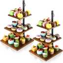 Wenqik 2 Set Cupcake Stands 3 Tier Cake Wooden Display for 100 Cupcakes Large Square Wood Dessert Stand with Metal Handle Cupcake Tower Tiered Trays Display for Wedding, Birthday, Graduation Party