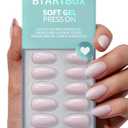 BTARTBOX Press On Nails Almond - Pastel Purple Short Press On Nails with Glue for Women, Opaque Soft Gel Glue On Nails in 16 Sizes - 32 Stick On Nails Kit, Satin Memo