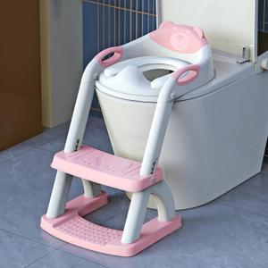 SKYROKU Potty Training Toilet, New Sector-Shape Stabilized Base two in one Toddler Toilet Seat with Splash Guard, Anti Slip Pad, and Step Stool Pink (8898-pink)