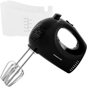 OVENTE 5-Speed Corded Electric Hand Mixer with Stainless Steel Whisks, Compact Portable Design with Snap-On Storage Case,150W Lightweight Handheld Mixer for Baking & Cooking, Black HM151B