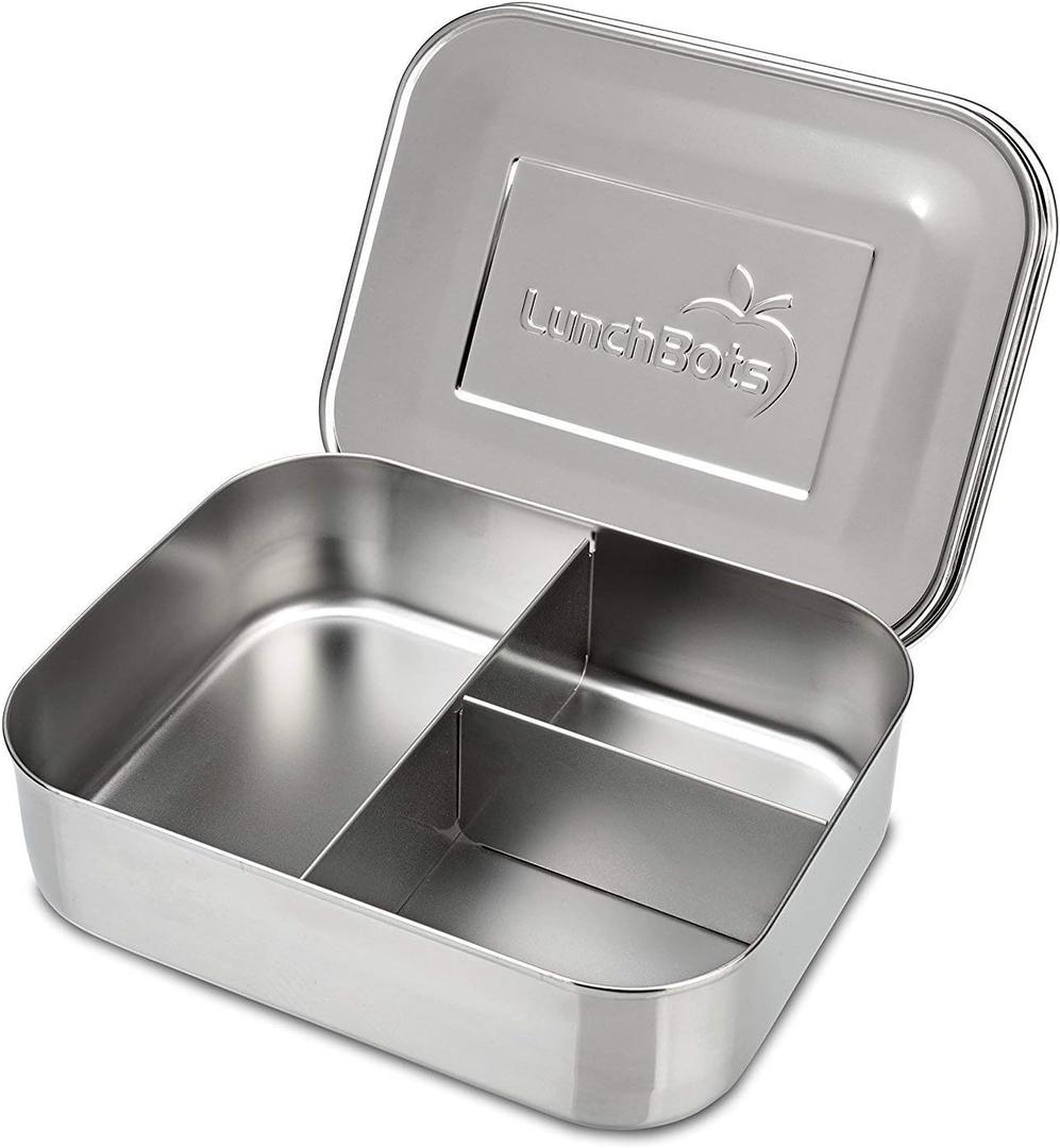 LunchBots Medium Trio II Snack Container - Divided Stainless Steel Food Container - 3 Sections for Snacks On the Go, Dishwasher Safe - Stainless Steel LunchBots Medium Trio II Snack Container - Divided Stainless Steel Food Container - 3 Sections for Snacks On the Go, Dishwasher Safe - Stainless Steel
