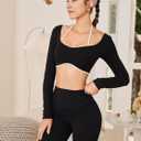 Women's Workout Crop Tops Halter Long Sleeve Backless Padded Sports Bra Gym Yoga Top T Shirts (M)