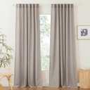 RYB HOME Linen Texture Sheer Curtains 90 inches, Rustic Style Solid Semi Sheer Half Privacy Drapes for Farmhouse Dorm Office Dining, Birch Brown, W 52 x L 90 inches, Set of 2