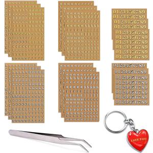 18 Sheets Mini Gold/ Silver Letter Stickers for Nail Art, Epoxy Resin Crafts, Glitter Self-Adhesive DIY Scrapbook Stickers with Tweezers