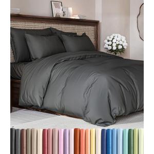 Duvet Cover Cal King Size Set - Extra Soft Cal King Duvet Cover 104" x 98" with 2 Pillow Shams - Hotel Luxury, Easy Care & Fade Free with Zipper Closures & Ties - Comfy, Cozy & Breathable (Charcoal) (09 - Charcoal (No Comforter))