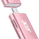 Acer USB C SD 4.0 Card Reader, 2 in 1 UHS-II Micro SD Card Reader to Type C Adapter for MicroSD, SDXC, SDHC, RS-MMC Compatible with iPhone 15/16, MacBook Pro/Air, Laptop, Tablet(Pink)