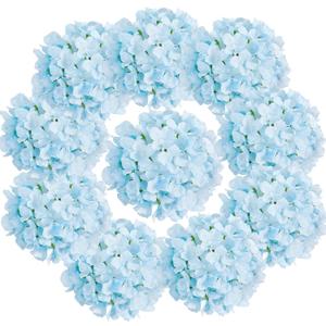 Auihiay 10PCS Hydrangea Artificial Flowers, Faux Blue Flowers for Wedding Centerpieces, DIY Bouquets, Bridal Shower, Floral Decor Home Decoration with Stems (VASE NOT Included)