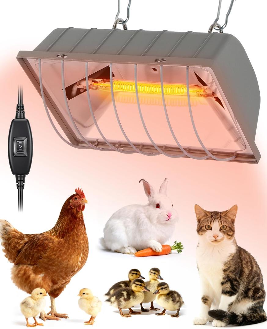 300W Dual-Mode Heat Lamp for Chickens - Long-Lasting Chicken Coop Heater & Chick Brooder Kit Companion, Safe Design with 7.87ft Cord for Poultry, Ducks, and Other Livestock