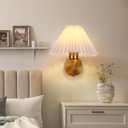 Gold Wall Sconces Sets of 2, Indoor Wall Light Fixtures with Fabric Lampshade, Pleated Fabric Wall Lamp Dresser Hardwired Lamp Wall Lighting Fixture for Bedroom Living Room Porch Dining Room, 10.23 x 5.9 x 5.9 inches