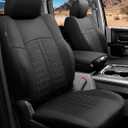 for Dodge Ram Leather Seat Covers, 2009-2018 Crew Cab 1500 Longhorn Laramie Sport Rebel, 2011-2026 Ram 2500 3500 Custom Fit Truck Seat Cover Full Set, Black (40/60 Split Curved Bench)
