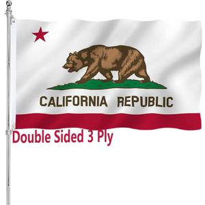 California Republic State Flag Double Sided 3x5 Outdoor Heavy Duty 3 Ply Cali Bear Flags with Durable Canvas Header and 2 Brass Grommets Vivid Colors CA Flags