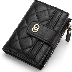 GAEKEAO Small Wallet for Women Slim Bifold Leather Credit Card Holder Wallets Zipper Pocket Coin Purse with ID Window