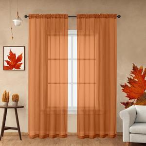 OWENIE Sheer Curtains 63 inch Length 2 Panels Set, Rod Pocket Voile Fimly Sheer Drapes for Living Room/Bedroom, 2pcs, Each 42" W x 63" L, Orange