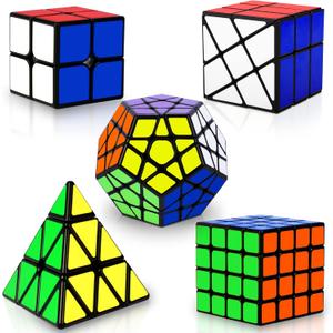 Speed Cube Set, Puzzle Cube, Magic Cube 2x2 4x4 Pyraminx Pyramid Megaminx Fenghuolun Puzzle Cube Toy Gift for Children Adults, Pack Of 5
