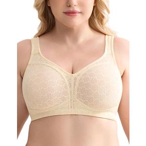 Wingslove Women's Minimizer Bra Lace Wireless Full Coverage Non-Padded Plus Size No Underwire Everyday Comfort(Light Skin,42DD) (Beige)