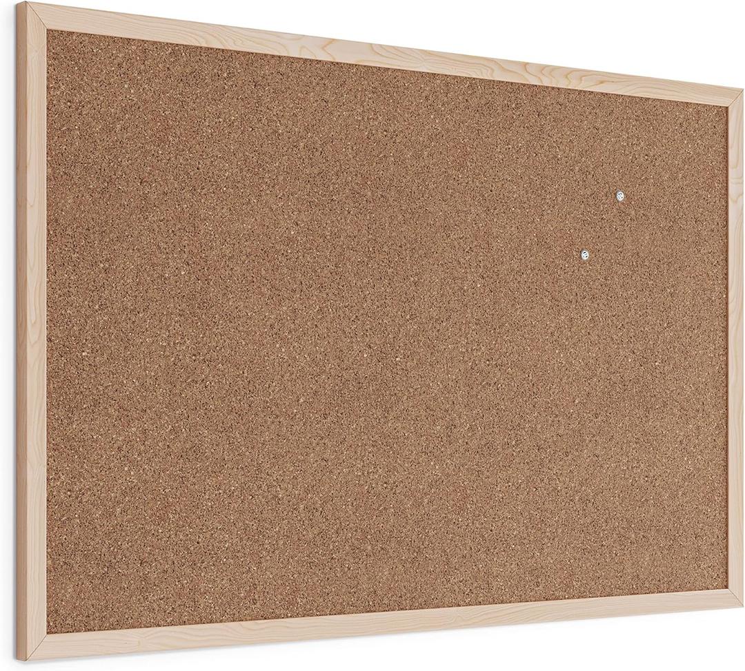 U Brands Cork Bulletin Board, 36" x 24" Inches, Light Birch Wood Frame