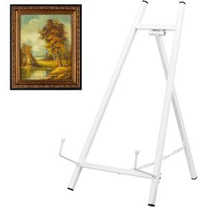 Leinuosen 1 Pcs Metal Easel Stand 16.5" H x 8.7" W x 4.3" D Table Top Easel Stand for Display Tripod Art Picture Mirror Modern Plate Holder for Display Book Photo Wedding Sign (White)