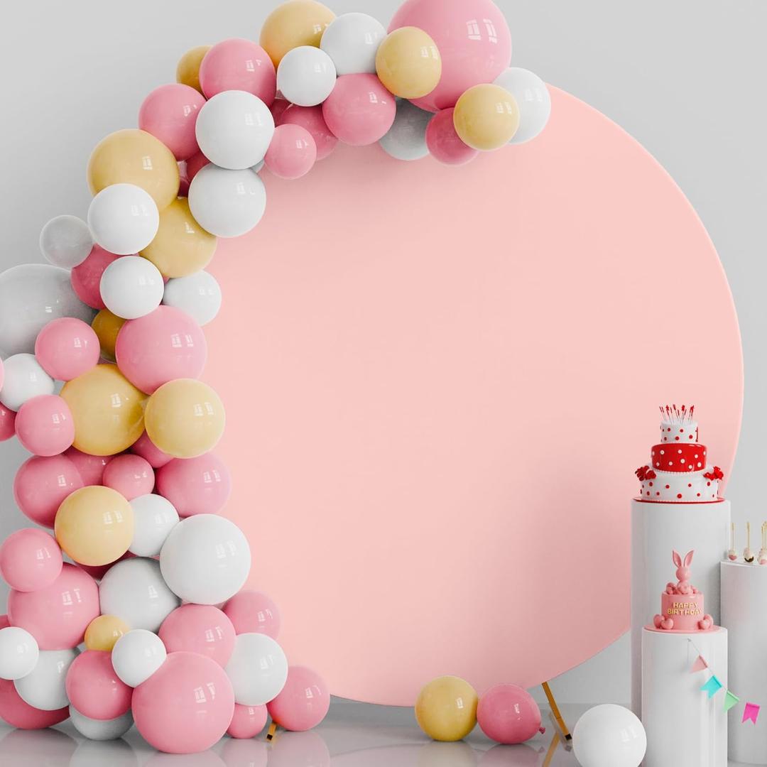Putros 7.2FT Round Arch Cover Blushing Pink Spandex Fitted Circle Balloon Arch Cover for Wedding Birthday Party Decoration (7.2 FT)