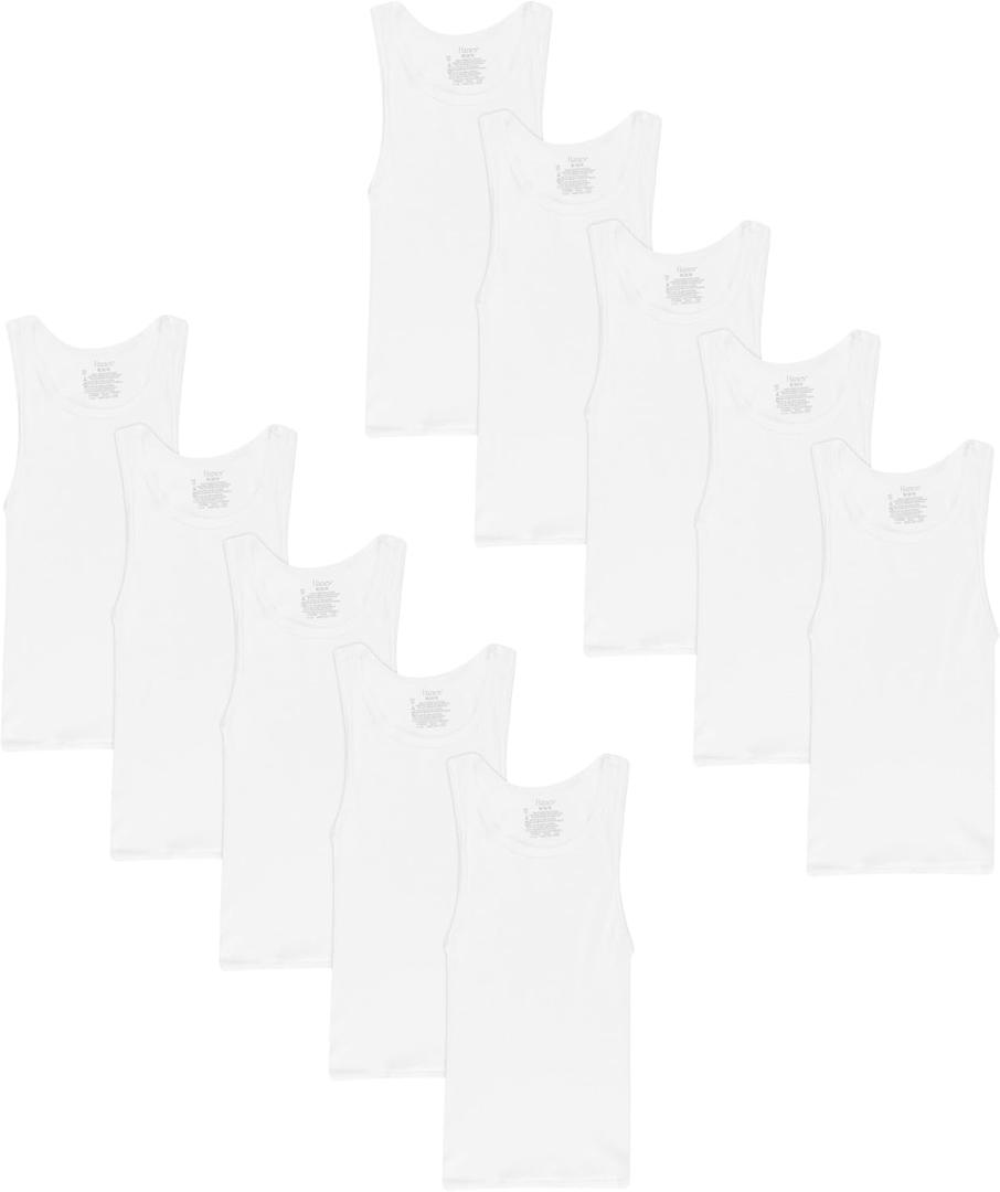 Hanes Boys Tank Cotton Undershirt, EcoSmart, 10 Pack, White