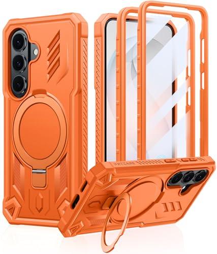 FNTCASE for Samsung Galaxy S26 Case: Magnetic Phone Cases with [Ring Kickstand] [2 Front Frames] [Built-in Screen Protector] [Heavy Duty Military Grade Protection] Drop Proof Rugged Cover Orange