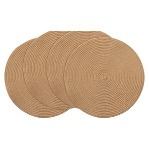 Floroom 15 Inch Round Braided Placemats Set of 4, Washable Heat Resistant Cotton Polyester Circle Place Mats for Kitchen Dining Table - Brown