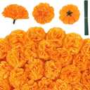 JMUQ 80 Pcs Artificial Marigold Flowers, 2 inch Silk Marigolds Bulk with Stems, Orange Artificial Flowers for Dia De Los Muertos Diwali Home Decor Marigold Garland Day of The Dead Decorations