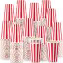 Fullhawl 200 Pcs Red Stripe Disposable Paper Cups Party Supplies for Carnival Birthday Party Coffee Tea Juice Drinking Cups for Baby Shower Wedding Celebrations (12 oz)