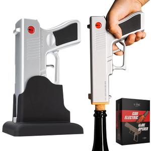 Electric Gun Wine Opener - Corkscrew Wine Opener-Rechargeable Battery, Open Wines Electronic Cork Puller - Unique Anniversary Birthday Gifts for Him, Wine Gifts for Men, Winter Gun Lovers Gifts (Silver)