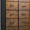 WLIVE Tall Dresser for Bedroom with 10 Drawers, Fabric Dresser for Closet, Storage Tower with Cabinet, Metal Frame, Rustic Brown Wood Grain Print