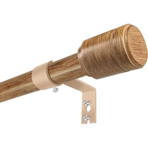 5/8 Diameter Curtain Rods 30-60 Inch, for 30-54 Inch Windows, Adjustable Splicing Wood Grain Curtain Rods for Windows with Brackets, Window Rod Long Small Curtains Rod, 1 Pack