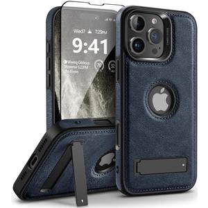 for iPhone 16 Pro Case Leather,[Compatible with MagSafe], Slim Adjustable Kickstand，Strong Magnetic Phone Case for iPhone 16 Pro (2024) 6.3" (Blue)