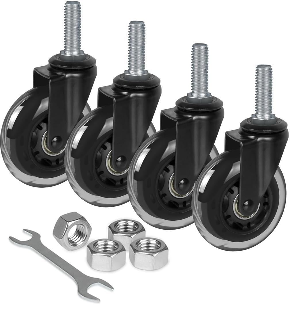 8T8 3 Inch Rubber Caster Wheels Heavy Duty with 1/2''-13 x 1-1/2" Threaded Stem Casters Set of 4 (Screw Diameter 1/2", Length 1.5"), Quiet and Smooth Rolling Castors for Furniture Hardwood Floors