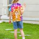 SunFoucs Girls Kids Shirts Size 5-12 Tie Dye Casual Tshirt Short Sleeve Crewneck Tee Top (8-9 Years, Cat 02)