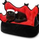 AceOrbit Goth Cat Bed, Washable Gothic Pet Bed 24 Inches for Indoor Cats, Black and Red Warm Couch, Funny Christmas Kitten Sofa Gift for Kittens and Dogs