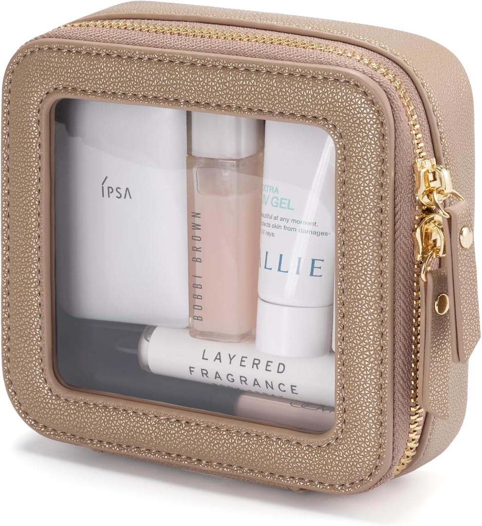 Popvibe Clear Makeup Bag Travel Cosmetic Case Transparent Toiletry Bag with Zipper, Portable Make Up Organizer Traveling Compact Car Bag for Essentials (Gold)